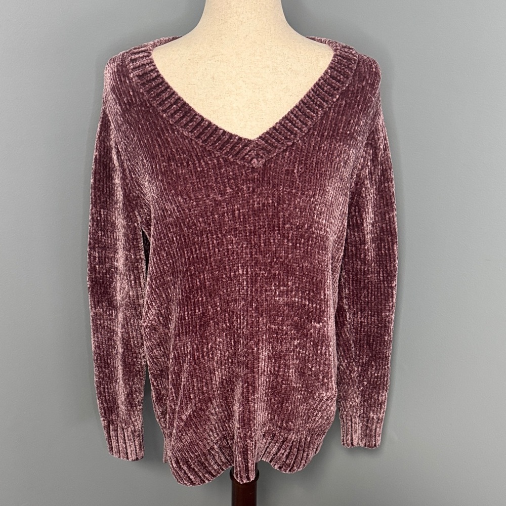 Orvis Women’s Purple V-Neck Chenille Sweater Sz L